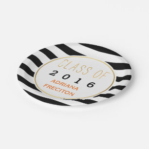 Schwarz-weiße Streifen-Klasse des Abschlusses 2016 Pappteller