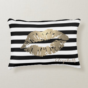 Schwarz-weiße Streifen, Lippen Personalisiert Zierkissen