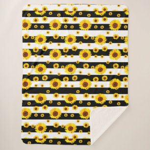 Schwarz-weiße Streifen mit Sonnenblumen Blume Sherpadecke