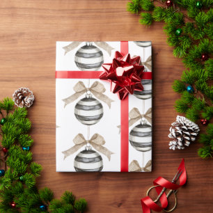 Schwarz-weiße Streifen Ornament Bow Weihnachten Geschenkpapier