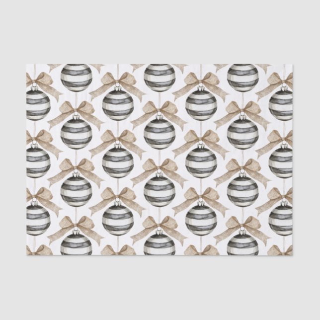 Schwarz-weiße Streifen Ornament Bow Weihnachten Seidenpapier (Vorderseite)