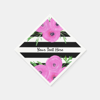 Schwarz-weiße Streifen Rosa Ranunculus Serviette