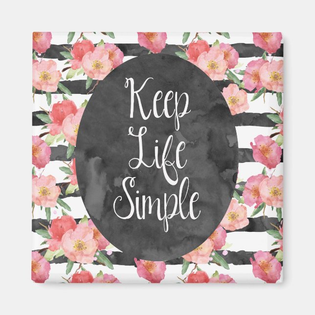 Schwarz-weiße Streifen Rosa Wasserfarben Magnet (Vorne)