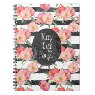 Schwarz-weiße Streifen Rosa Wasserfarben Notizblock