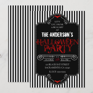 Schwarz Weiße Streifen Rot Gothic Halloween Party Einladung