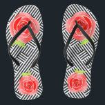 Schwarz-weiße Streifen Rote Rosen Flip Flops<br><div class="desc">FLIP-FLOPS für Damen oder Herren mit einem individuellen Design von rote Rosen auf einem Hintergrund von schwarz-weiß gestapelten diagonalen Streifen. Spaß für jeden Tag oder Abnutzung zu einem Derby Day Party,  Brautparty oder Spaß für Brautparty Geschenk. PASSENDE Artikel in unserem Geschäft.</div>