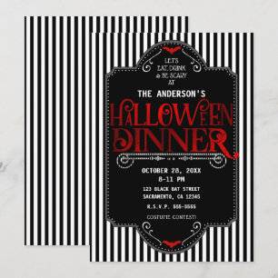 Schwarz Weiße Streifen Roter Gotischer Halloween-A Einladung