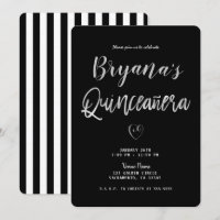 Schwarz & Weiße Streifen Silberherz 15 Quinceañera