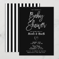 Schwarz-weiße Streifen Silver Chic Baby Dusche