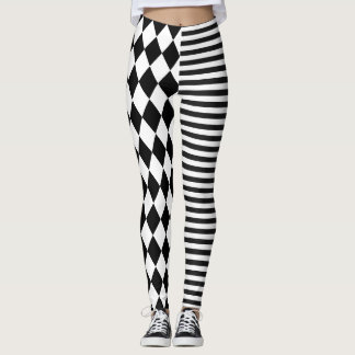 Schwarz-weiße Streifen und Diamant-Clown Leggings
