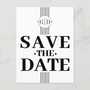 Schwarz-weiße Streifen und Initialen Save the Date Postkarte