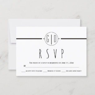 Schwarz-weiße Streifen und monogramm Hochzeit RSVP Karte