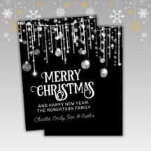 Schwarz-weiße String Lights Weihnachtskarte