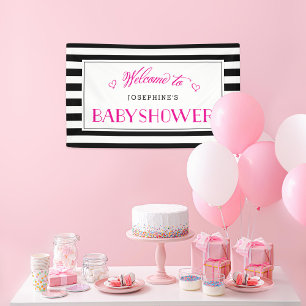Schwarz-weiße Strip Fuchsia-Mama als Babydusche Banner