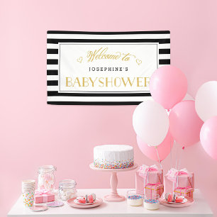 Schwarz-weiße Strip-Gold-Mama   Babydusche Banner