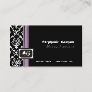 Schwarz-weiße, stylische Damask Monogramm Visitenk Visitenkarte