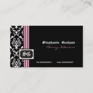 Schwarz-weiße, stylische Damask Monogramm Visitenk Visitenkarte
