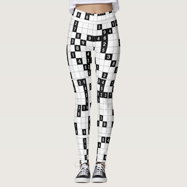 Schwarz-weiße Sudoku Leggings (Vorderseite)