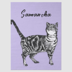 Schwarz-weiße Tabby-Katze Mädchen Name Lila Seidenpapier