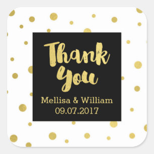 Schwarz-weiße Tags der Confetti-Gastgeschenk Hochz Quadratischer Aufkleber