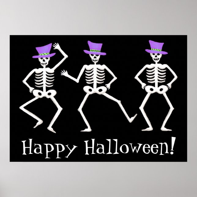 Schwarz-weiße Tanzskelette Happy Halloween Poster (Vorne)