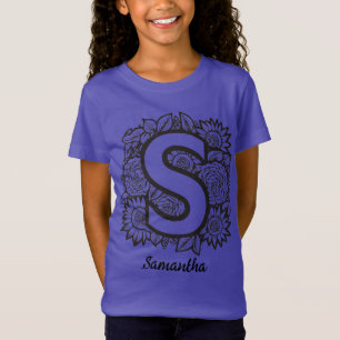 Schwarz-weiße Tattoo-Pfingstrosenblumen-Monogramm T-Shirt