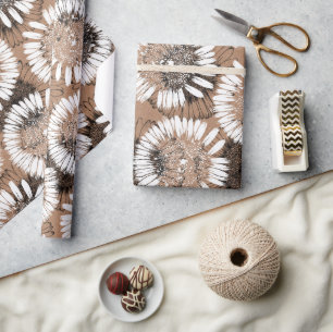 Schwarz-weiße Tinten-Daisy-Kraftpapier Kunstlerisc Geschenkpapier