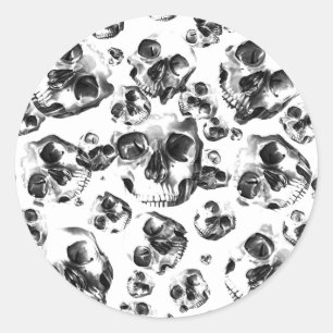 Schwarz-weiße Totenkopf-Skizze Schädel Kunst Muste Runder Aufkleber