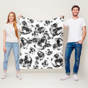Schwarz-weiße Totenköpfe Skelett-Schädel Kunst-Mus Fleecedecke