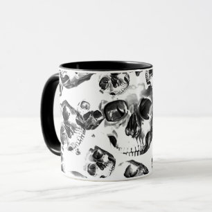 Schwarz-weiße Totenköpfe Skelett-Schädel Kunst-Mus Tasse