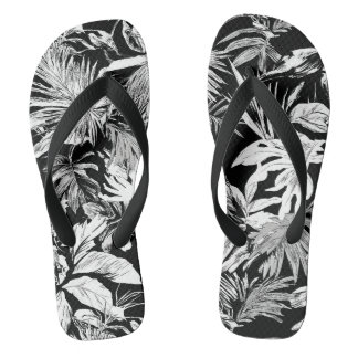 Schwarz-weiße tropische Flip-Flops mit Blättern fü Flip Flops