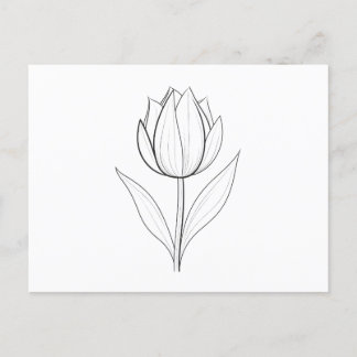 Schwarz-weiße Tulip Line Art Postkarte