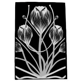 Schwarz-Weiße Tulpen-Eulen-Geschenktasche H&S Mittlere Geschenktüte