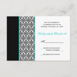 Schwarz-weiße Türkis Damask RSVP-Karte RSVP Karte