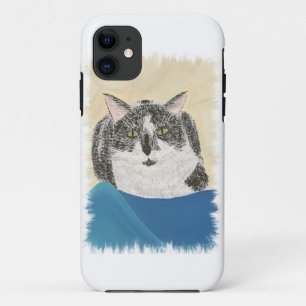 Schwarz-weiße Tuxedo Katze auf Blue iPhone 5 Hülle