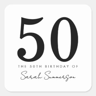 Schwarz-weiße Typografie Fünfzig 50. Geburtstag Quadratischer Aufkleber