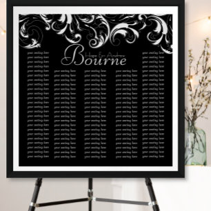 Schwarz-weiße Typografie Hochzeits-Sitzplan Poster