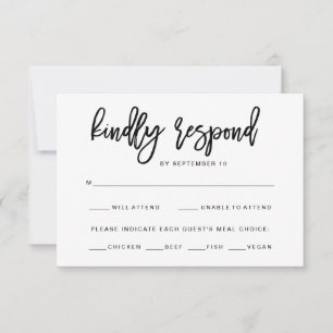 Schwarz-weiße Typografie   Menüwahl RSVP Karte