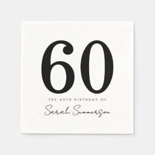 Schwarz-weiße Typografie Sixty Name 60. Geburtstag Serviette