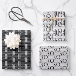 Schwarz-weiße Typografie-Zahlen zum 80. Geburtstag Geschenkpapier Set