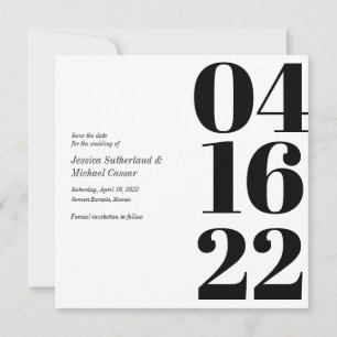 Schwarz-weiße Typografie-Ziffern Save-the-Date-Kar Einladung