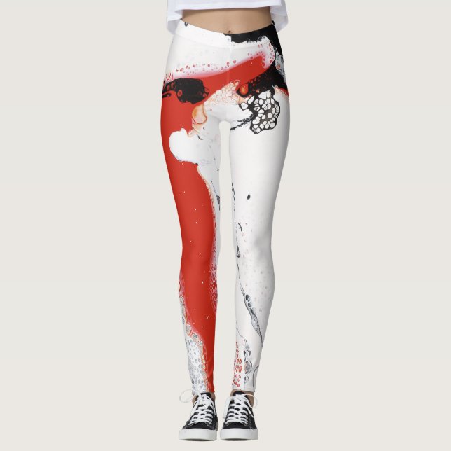 Schwarz-, weiße u. Roteabstrakte Leggings - "oh (Vorderseite)