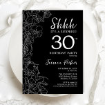 Schwarz-weiße Überraschung 30. Geburtstag Einladung<br><div class="desc">Schwarz-weiße Überraschung 30. Geburtstag Einladung. Minimalistisches modernes feminines Design mit botanischen Akzenten und Typografie-Script-Schriftart. Einfache florale Einladungskarte perfekt für eine stilvolle weibliche Überraschung am Tag. Gedruckte Zazzle Einladungen oder Sofortdownload digitalen druckbaren Vorlage.</div>