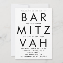 Schwarz-weiße ultramoderne Bar Mitzvah Einladung