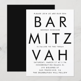 Schwarz-weiße ultramoderne Bar Mitzvah Einladung