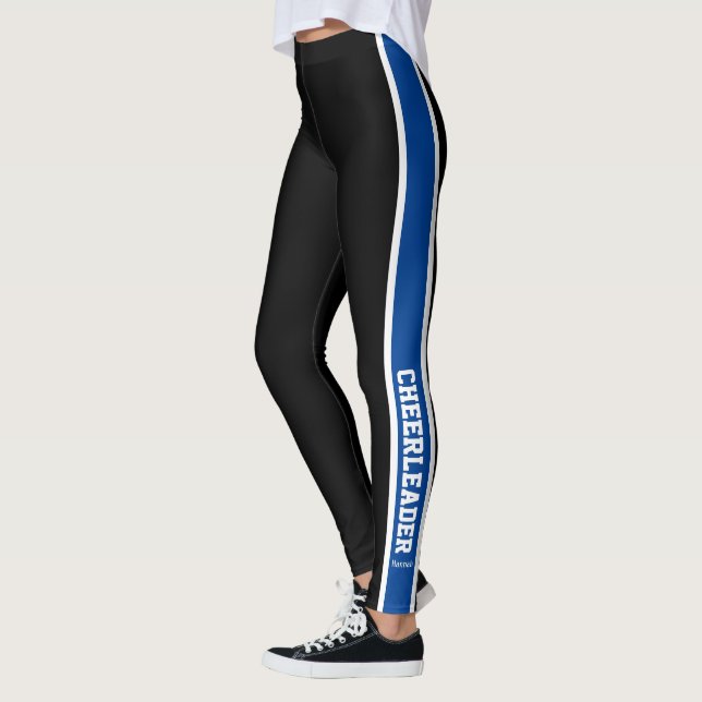 Schwarz-weiße und blaue Cheerleader Leggings (Links)