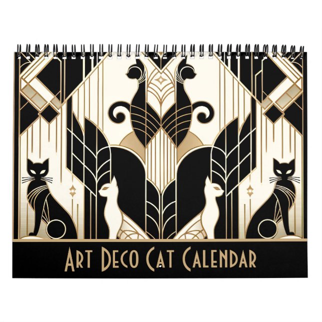 Schwarz-weiße und Gold Art Deco Cat Kalender (Titelbild)