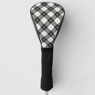 Schwarz-weiße und Gold Karierte Putter Cover Golf Headcover
