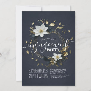Schwarz-weiße und goldene florale Hochzeitsparty Einladung