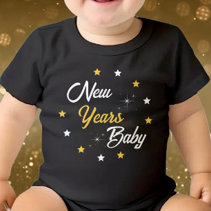 Schwarz-weiße und goldene Neujahre zum Geburtstag Baby Strampler